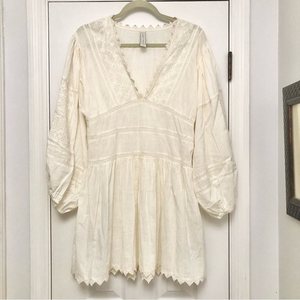 Scarlett Poppies Virginia Dress Vintage Inspired Lace Embroidered Ivory White S